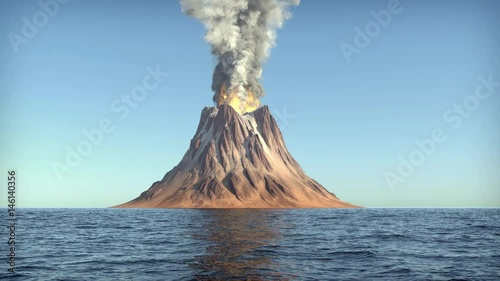 Volcano eruption on an island in the ocean
