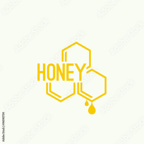 Vector icon honeycomb. Logo with yellow honey comb. Hexagon and drop. Iisolated illustration. Contemporary modern style design.