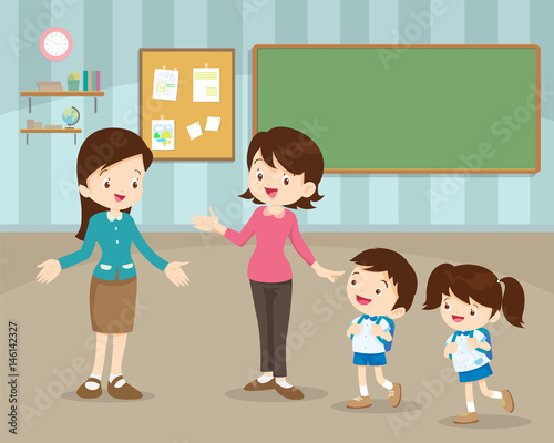 mother sending children to school