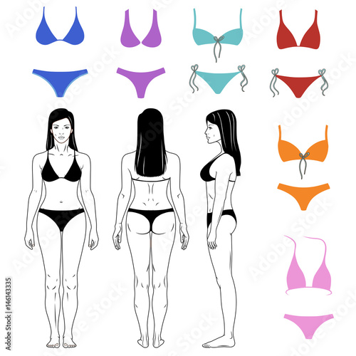 Girl and swimsuits outlined set