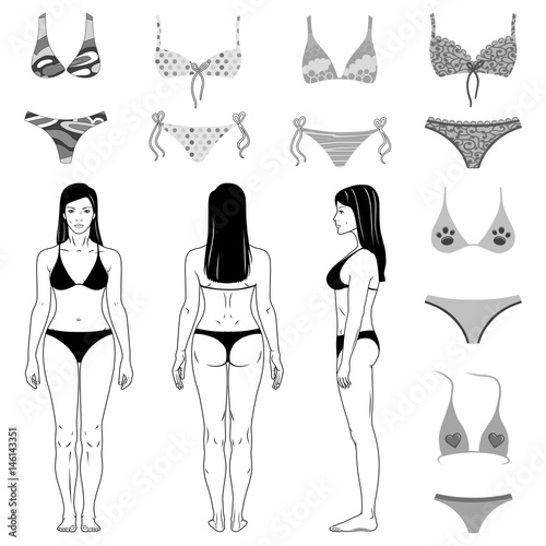 Girl and swimsuits outlined set