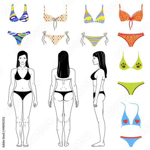 Girl and swimsuits outlined set