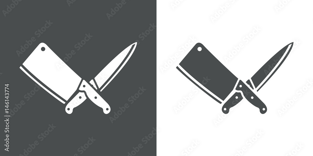 Icono plano cuchillo y cuchillo carnicero gris y blanco vector de Stock |  Adobe Stock