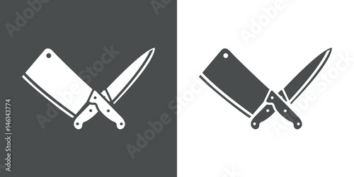 Icono plano cuchillo y cuchillo carnicero gris y blanco