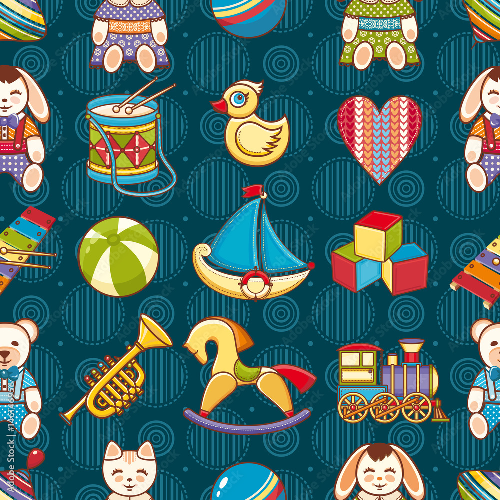 Naklejka premium Kid toy seamless pattern. Design element for postcard, banner, flyer