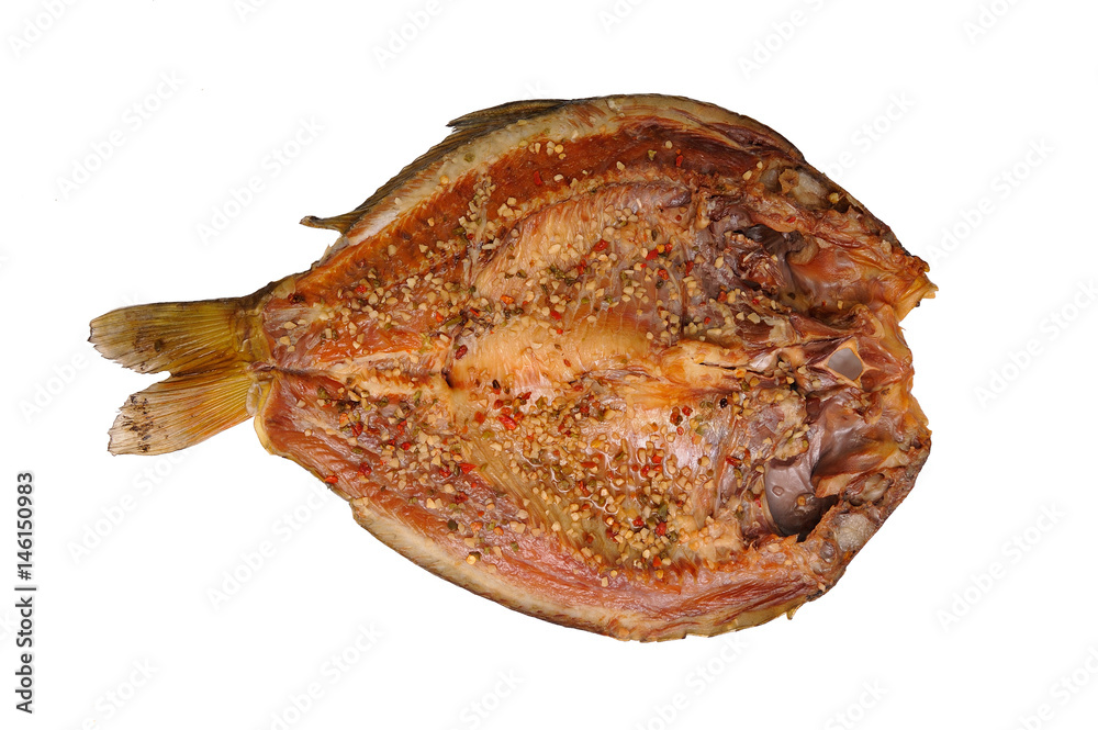 Delicious smoked fish with spices, appetizing Delicious smoked fish with spices, appetizing