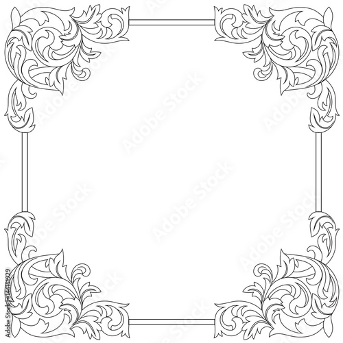 Vintage border frame engraving with retro ornament pattern in antique baroque style decorative design. Vector