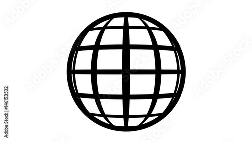 Globe Icon 360. Earth rotating 360 degrees. Parallels and Meridians. Seamless Loop. Black and white.