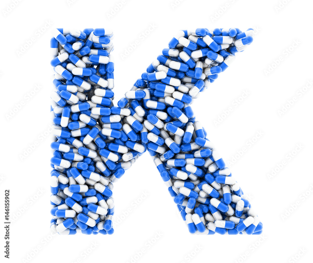 Letter K, alphabet of medicine pills. 3D render. Letter K, alphabet of medicine pills. 3D render.