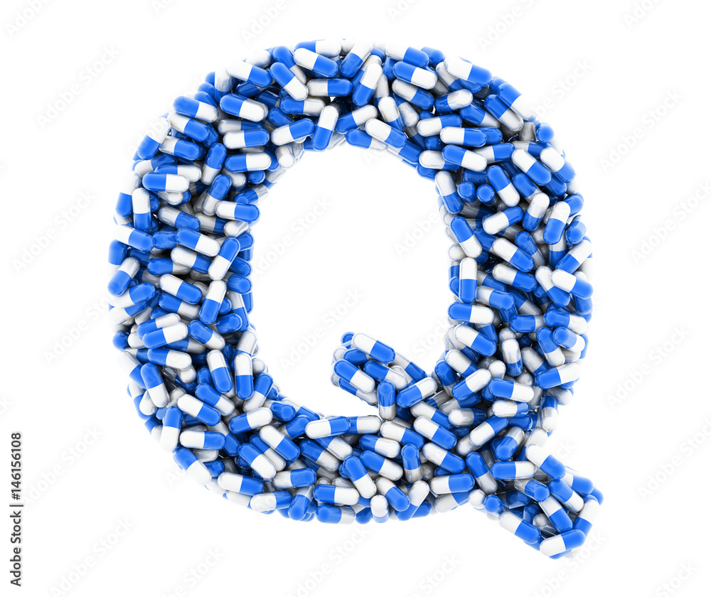 Letter Q, alphabet of medicine pills. 3D render. Letter Q, alphabet of medicine pills. 3D render.