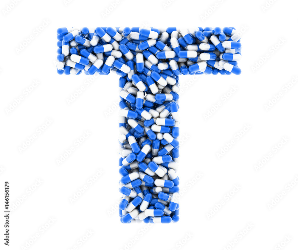 Letter T, alphabet of medicine pills. 3D render. Letter T, alphabet of medicine pills. 3D render.