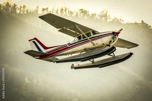 Old seaplane in flight