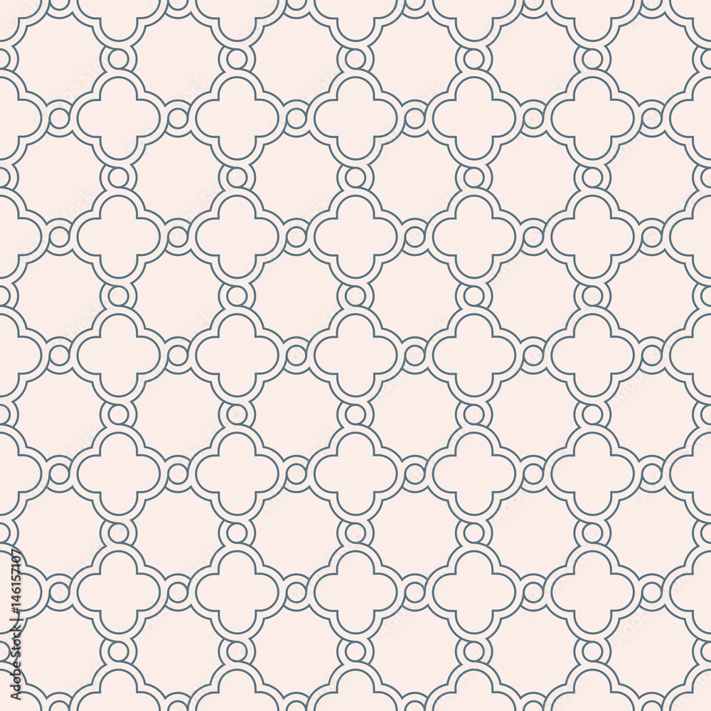Naklejka premium Gray pastel traditional geometric quatrefoil trellis pattern wallpaper. Vector textile rug or carpet background.