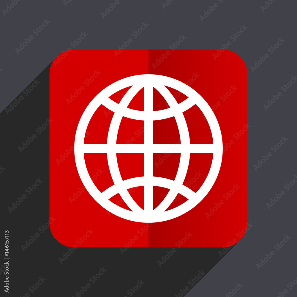 Earth flat design white and red vector web icon on gray background with shadow in eps10. Earth flat design white and red vector web icon on gray background with shadow in eps10.