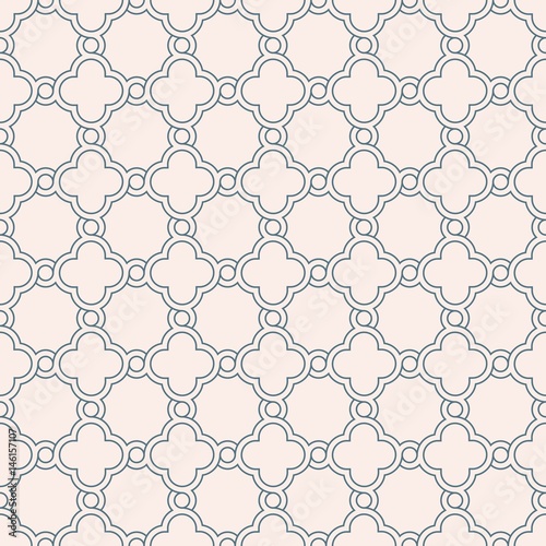 Gray pastel traditional geometric quatrefoil trellis pattern wallpaper. Vector textile rug or carpet background.