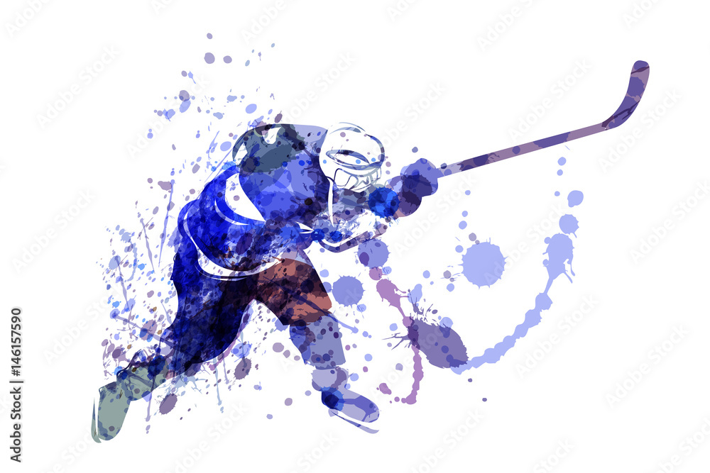 Fototapeta premium Vector watercolor illustration of hockey player