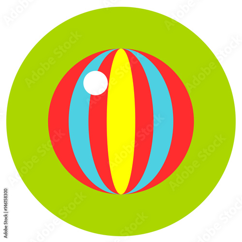 Icons ball of toys in the flat style. Vector image on a round colored background. Element of design, interface.