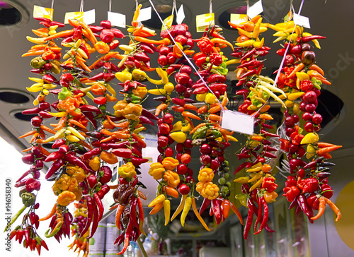 Hot chili peppers at the market photo
