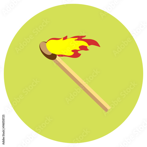 Icons match with flame crossed in a circle in a flat style. Vector image on a round colored background. Element of design, interface
