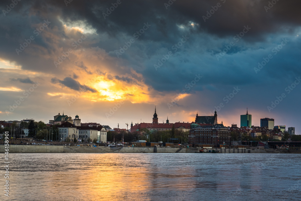 View of the Warsaw at sunset, Poland