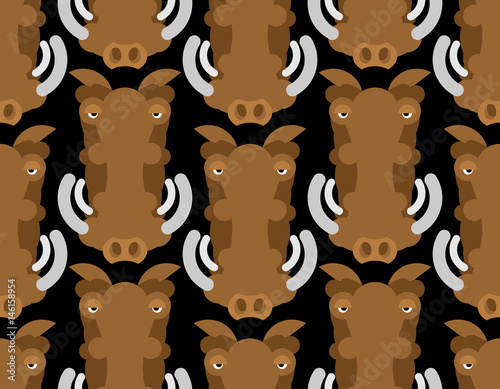 Warthog wild boar seamless pattern. African pig ornament. Wild animal background