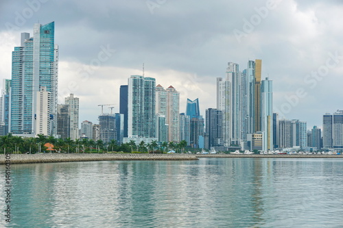 Coastline of Panama City with buildings on the oceanfront  Pacific coast of Panama  Central America