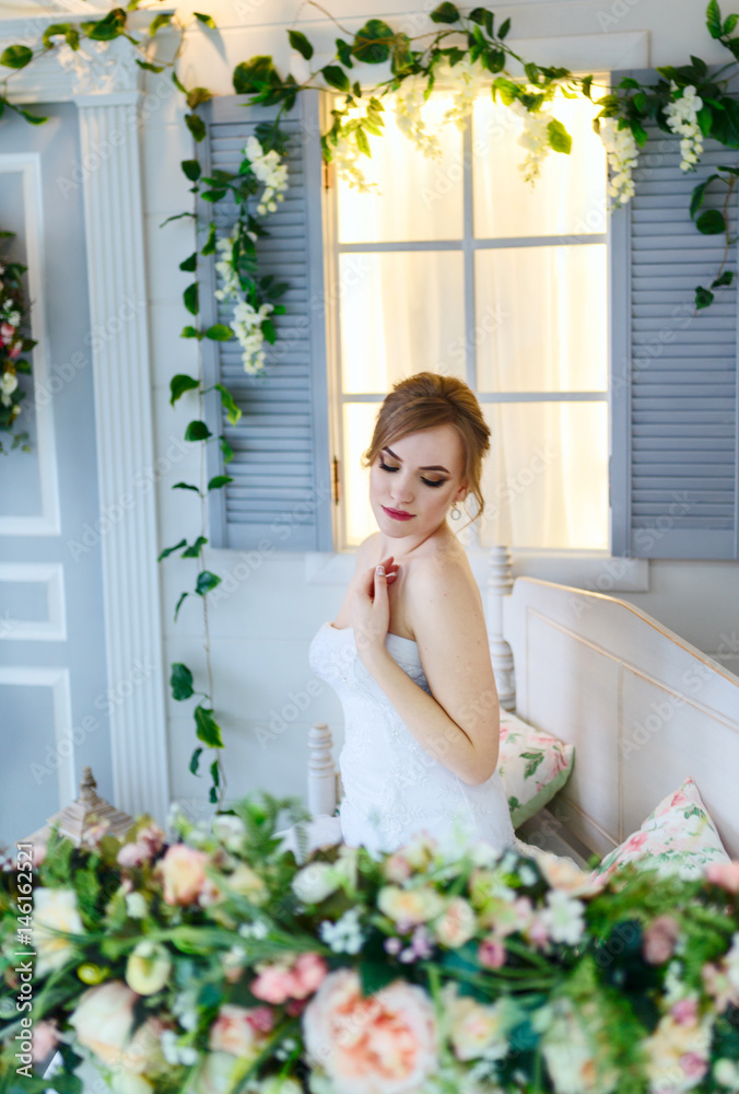 Beautiful bride with fashion hairstyle and make-up