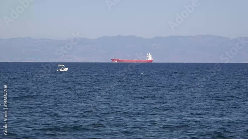 Turkey coast from Lesbos with tanker and fisher-boat