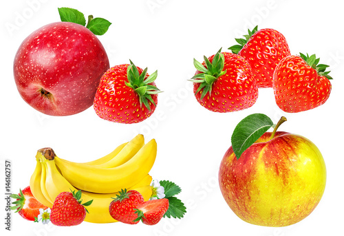 Fototapeta Naklejka Na Ścianę i Meble -  Bananas , strawberries and apples isolated on white
