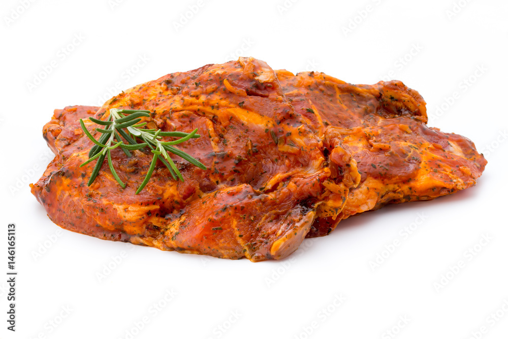 Pork chop, marinated. Isolated on the white background. Pork chop, marinated. Isolated on the white background.