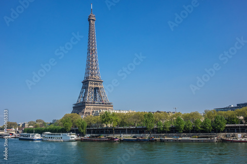 Tour Eiffel  Eiffel tower  from the Seine River. Paris. France.