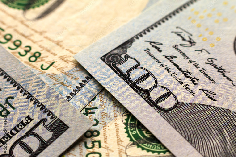 Obraz premium US one hundred dollar bills money background