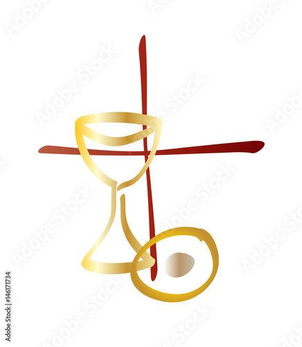 Eucharist symbol with chalice and host and a cross. Abstract simple logo vector illustration.