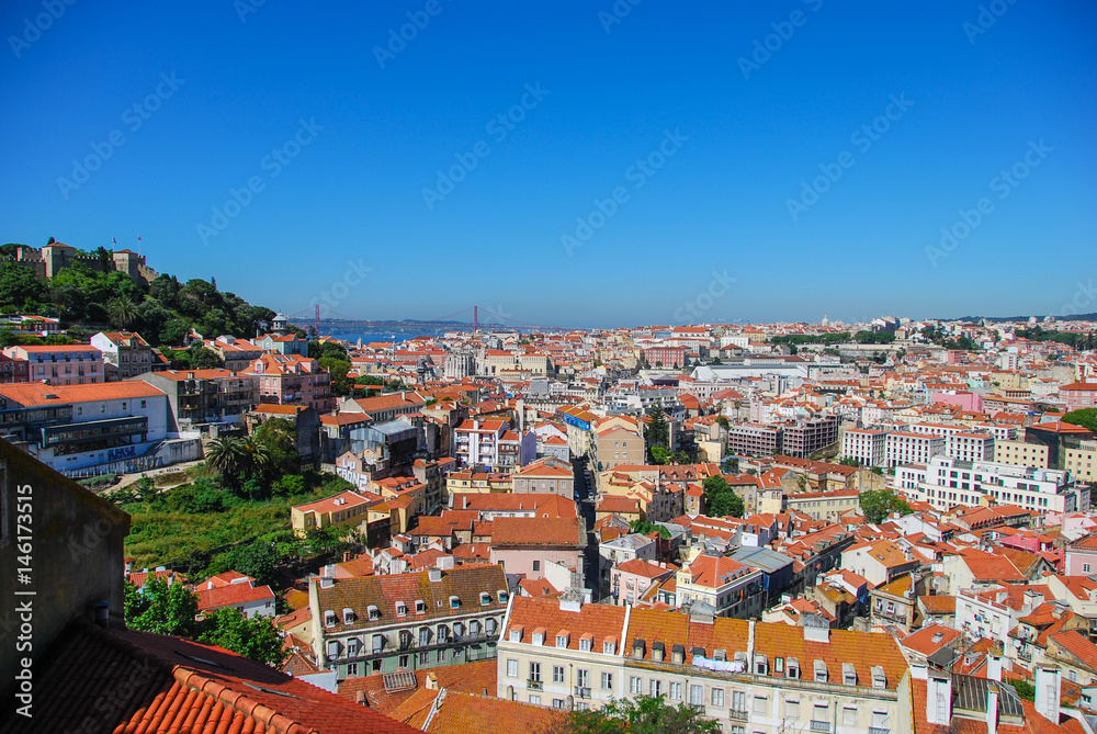 Aerial view of Lisbon from famous viewpoint