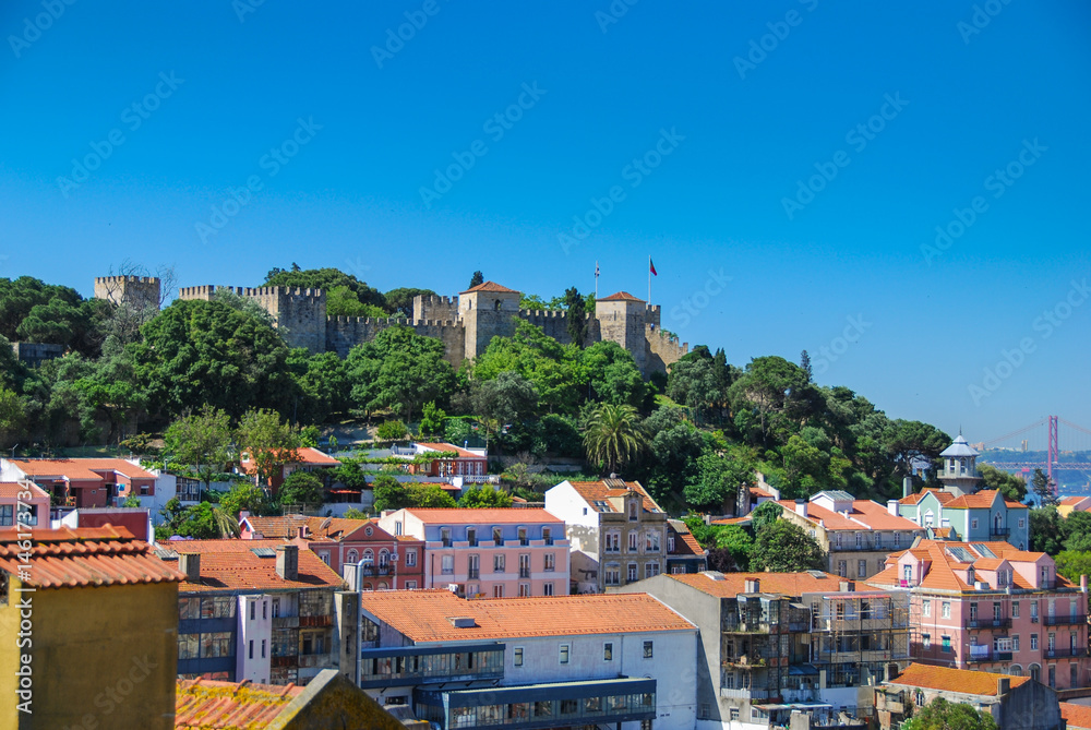 Lisbon fortress on the hill viewed from famous view point