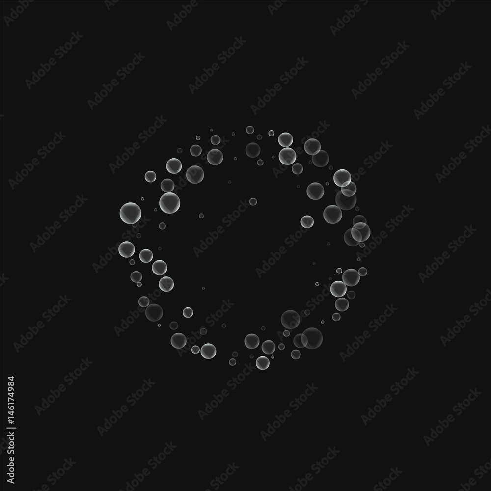 Soap bubbles. Small round frame with soap bubbles on black background. Vector illustration. Soap bubbles. Small round frame with soap bubbles on black background. Vector illustration.