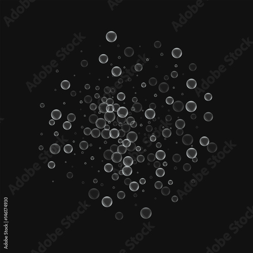 Soap bubbles. Sphere with soap bubbles on black background. Vector illustration.