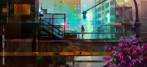 Obraz namalowane miasto przyszłości