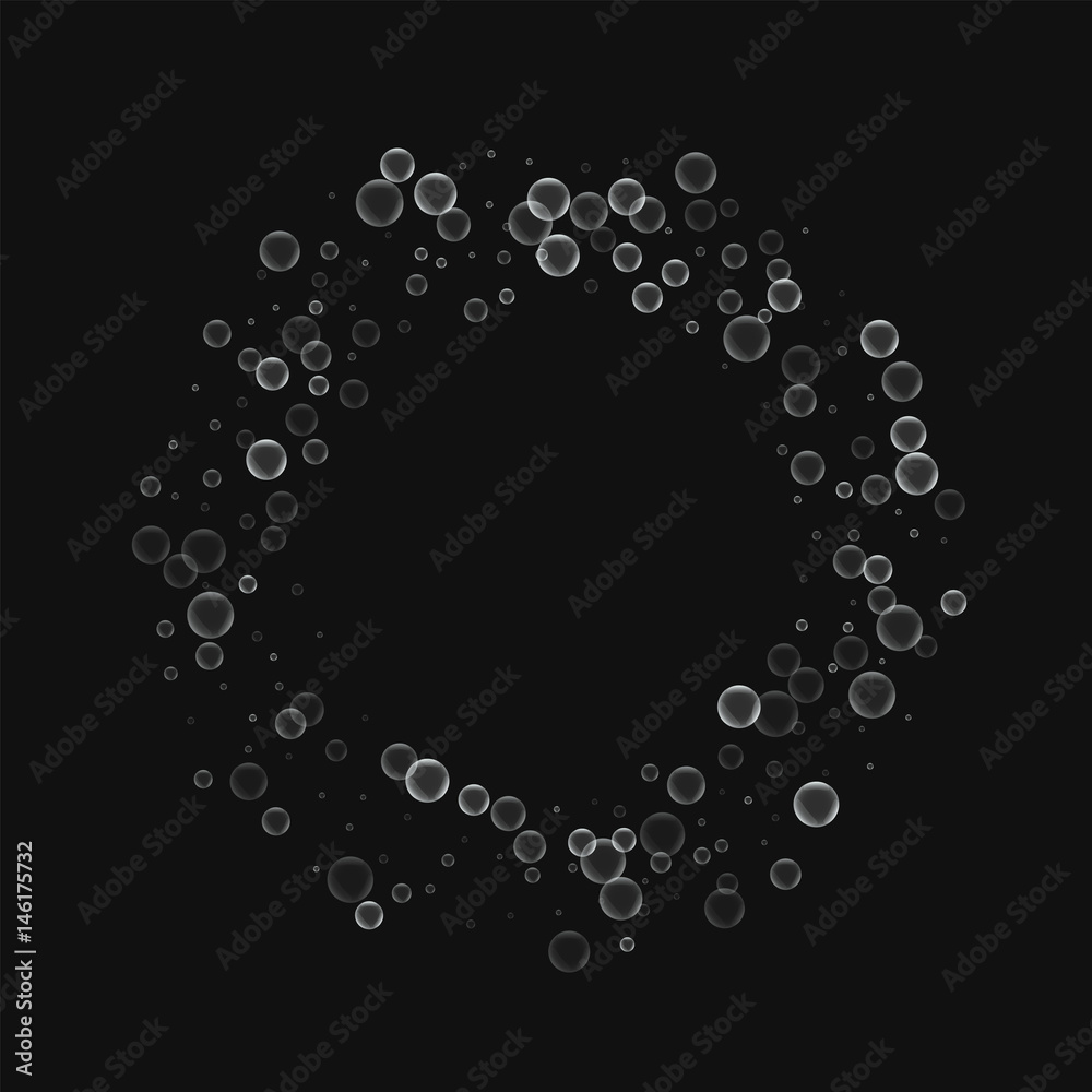 Soap bubbles. Bagel shape with soap bubbles on black background. Vector illustration. Stock