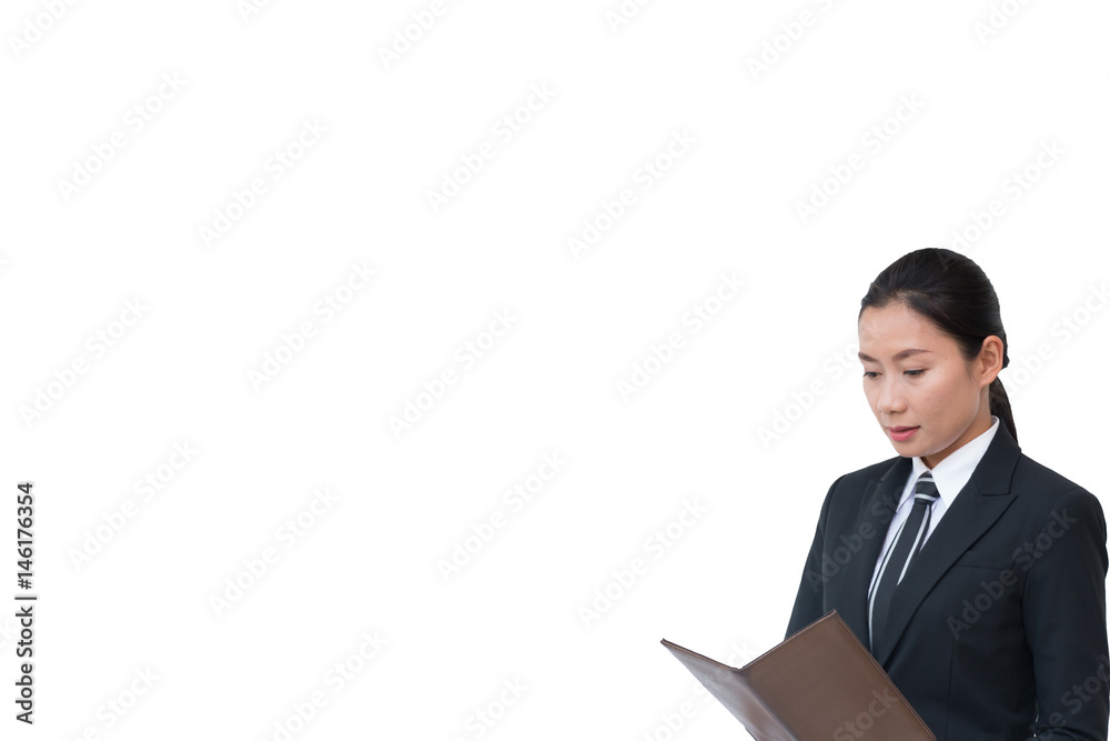 Smart business woman is holding files in her hand Smart business woman is holding files in her hand