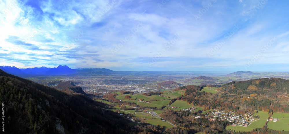Panoramablick vom Gipfel des Nockstein auf die Stadt Salzburg und Umgebung Panoramablick vom Gipfel des Nockstein auf die Stadt Salzburg und Umgebung