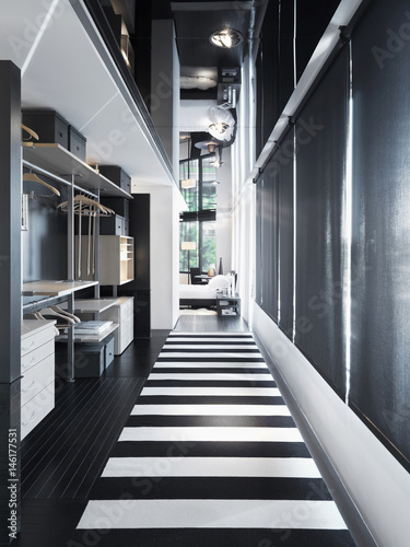 Black and white hallway modern home photo