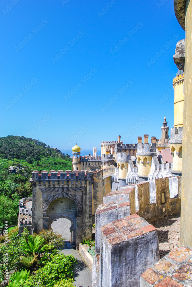 Palace Pena fairytale castle with mixed architectural styles, Sintra, Portugal