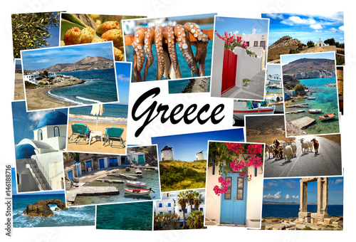 Collage pictures of Cyclades island in Greece