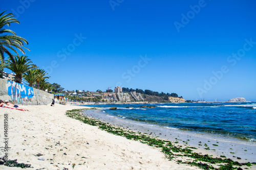Seashore in Algarrobo  Chile. Panoramic view of a beach at summer for vacation