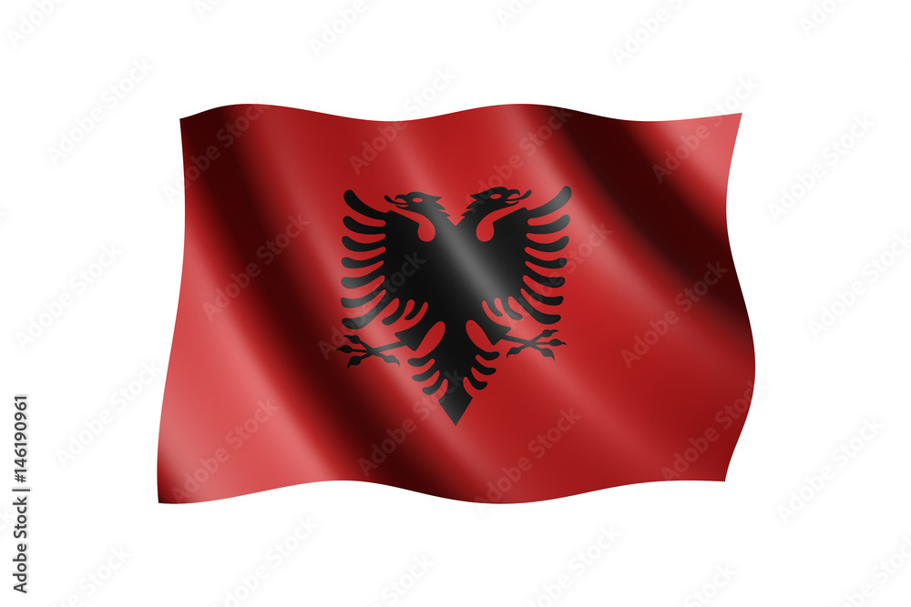 Flag of Albania isolated on white, 3d illustration Flag of Albania isolated on white, 3d illustration
