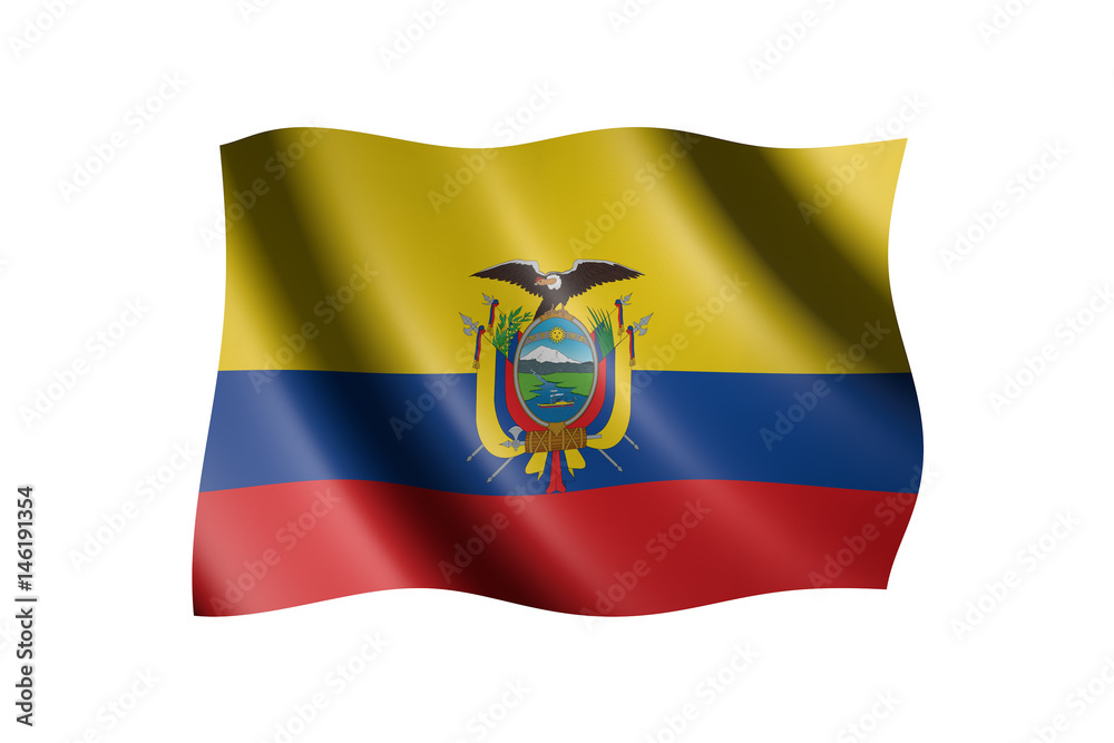 Flag of Ecuador isolated on white, 3d illustration Flag of Ecuador isolated on white, 3d illustration
