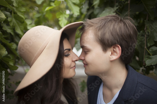 Caucasian couple rubbing noses