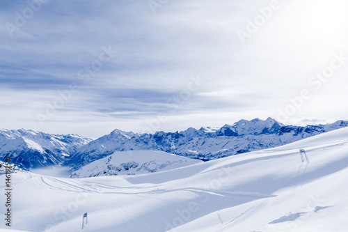 Alpine Alps mountain landscape. Panorama of Snow Mountain