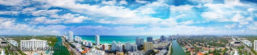 Miami Beach buildings and coastline - Panoramic aerial view at sunset © jovannig